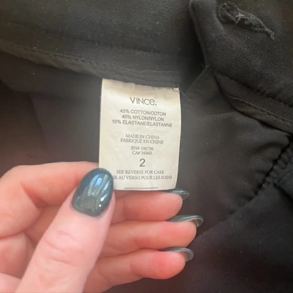 VINCE High Rise Slim Ankle Crop Trouser Black size 2